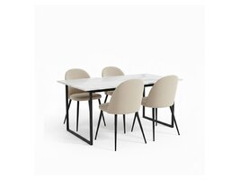 ebuy24 Tilst eethoek eettafel wit marmerprint 90x160 4 stoelen velours beige.