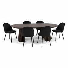 ebuy24 Tokyo eethoek eettafel smoked, 6 stoelen met zwarte velours bekleding.