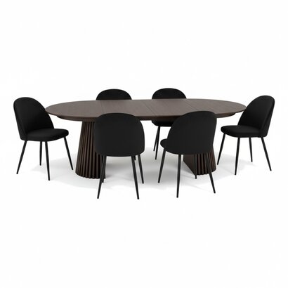ebuy24 Tokyo eethoek eettafel smoked, 6 stoelen met zwarte velours bekleding.