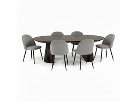 ebuy24 Tokyo eethoek eettafel smoked, 6 stoelen met grijze velours bekleding.