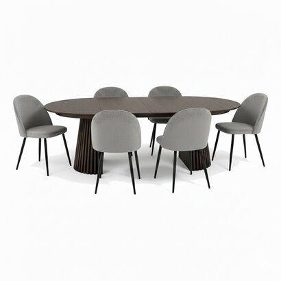 ebuy24 Tokyo eethoek eettafel smoked, 6 stoelen met grijze velours bekleding.