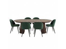 ebuy24 Tokyo eethoek eettafel smoked, 6 stoelen met groene velours bekleding.