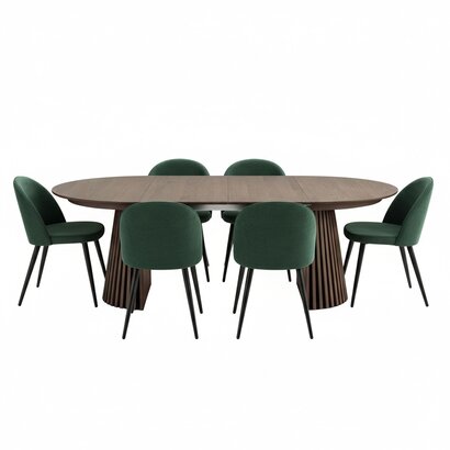 ebuy24 Tokyo eethoek eettafel smoked, 6 stoelen met groene velours bekleding.