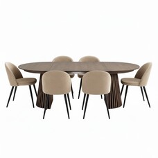 ebuy24 Tokyo eethoek eettafel smoked, 6 stoelen met beige velours bekleding.