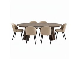 ebuy24 Tokyo eethoek eettafel smoked, 6 stoelen met beige velours bekleding.