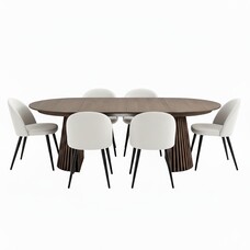 ebuy24 Tokyo eethoek eettafel smoked, 6 stoelen met beige ribfluweel bekleding.