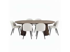 ebuy24 Tokyo eethoek eettafel smoked, 6 stoelen met beige ribfluweel bekleding.