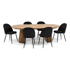 ebuy24 Tokyo eethoek eettafel natuur, 6 stoelen met zwarte velours bekleding.