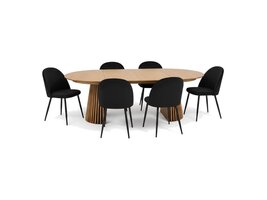 ebuy24 Tokyo eethoek eettafel natuur, 6 stoelen met zwarte velours bekleding.