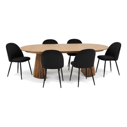 ebuy24 Tokyo eethoek eettafel natuur, 6 stoelen met zwarte velours bekleding.