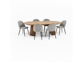 ebuy24 Tokyo eethoek eettafel natuur, 6 stoelen met grijze velours bekleding.
