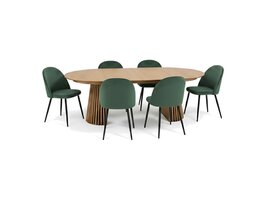 ebuy24 Tokyo eethoek eettafel natuur, 6 stoelen met groene velours bekleding.