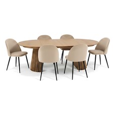 ebuy24 Tokyo eethoek eettafel natuur, 6 stoelen met beige velours bekleding.