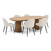 ebuy24 Tokyo eethoek eettafel natuur, 6 stoelen met beige ribfluweel bekleding.