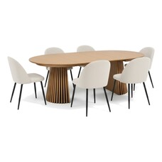 ebuy24 Tokyo eethoek eettafel natuur, 6 stoelen met beige ribfluweel bekleding.