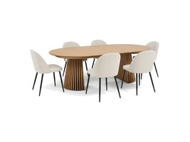 ebuy24 Tokyo eethoek eettafel natuur, 6 stoelen met beige ribfluweel bekleding.