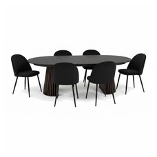 ebuy24 Tokyo eethoek eettafel zwart, 6 stoelen met zwarte velours bekleding.