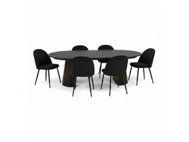ebuy24 Tokyo eethoek eettafel zwart, 6 stoelen met zwarte velours bekleding.
