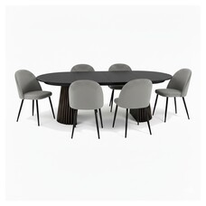 ebuy24 Tokyo eethoek eettafel zwart, 6 stoelen met grijze velours bekleding.