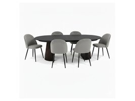 ebuy24 Tokyo eethoek eettafel zwart, 6 stoelen met grijze velours bekleding.