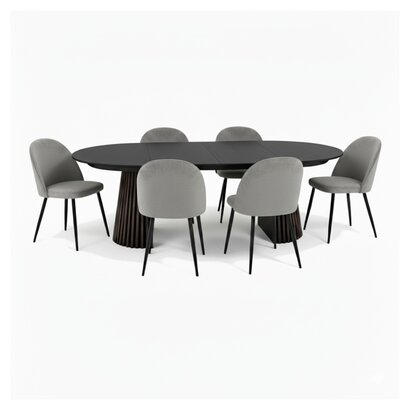 ebuy24 Tokyo eethoek eettafel zwart, 6 stoelen met grijze velours bekleding.
