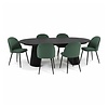 ebuy24 Tokyo eethoek eettafel zwart, 6 stoelen met groene velours bekleding.