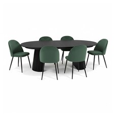 ebuy24 Tokyo eethoek eettafel zwart, 6 stoelen met groene velours bekleding.