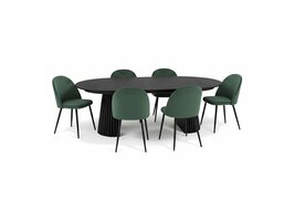 ebuy24 Tokyo eethoek eettafel zwart, 6 stoelen met groene velours bekleding.