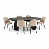 ebuy24 Tokyo eethoek eettafel zwart, 6 stoelen met beige velours bekleding.