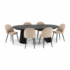 ebuy24 Tokyo eethoek eettafel zwart, 6 stoelen met beige velours bekleding.