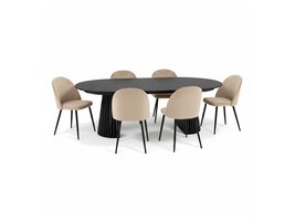 ebuy24 Tokyo eethoek eettafel zwart, 6 stoelen met beige velours bekleding.
