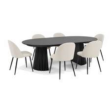 ebuy24 Tokyo eethoek eettafel zwart, 6 stoelen met beige ribfluweel bekleding.