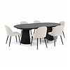 ebuy24 Tokyo eethoek eettafel zwart, 6 stoelen met beige ribfluweel bekleding.
