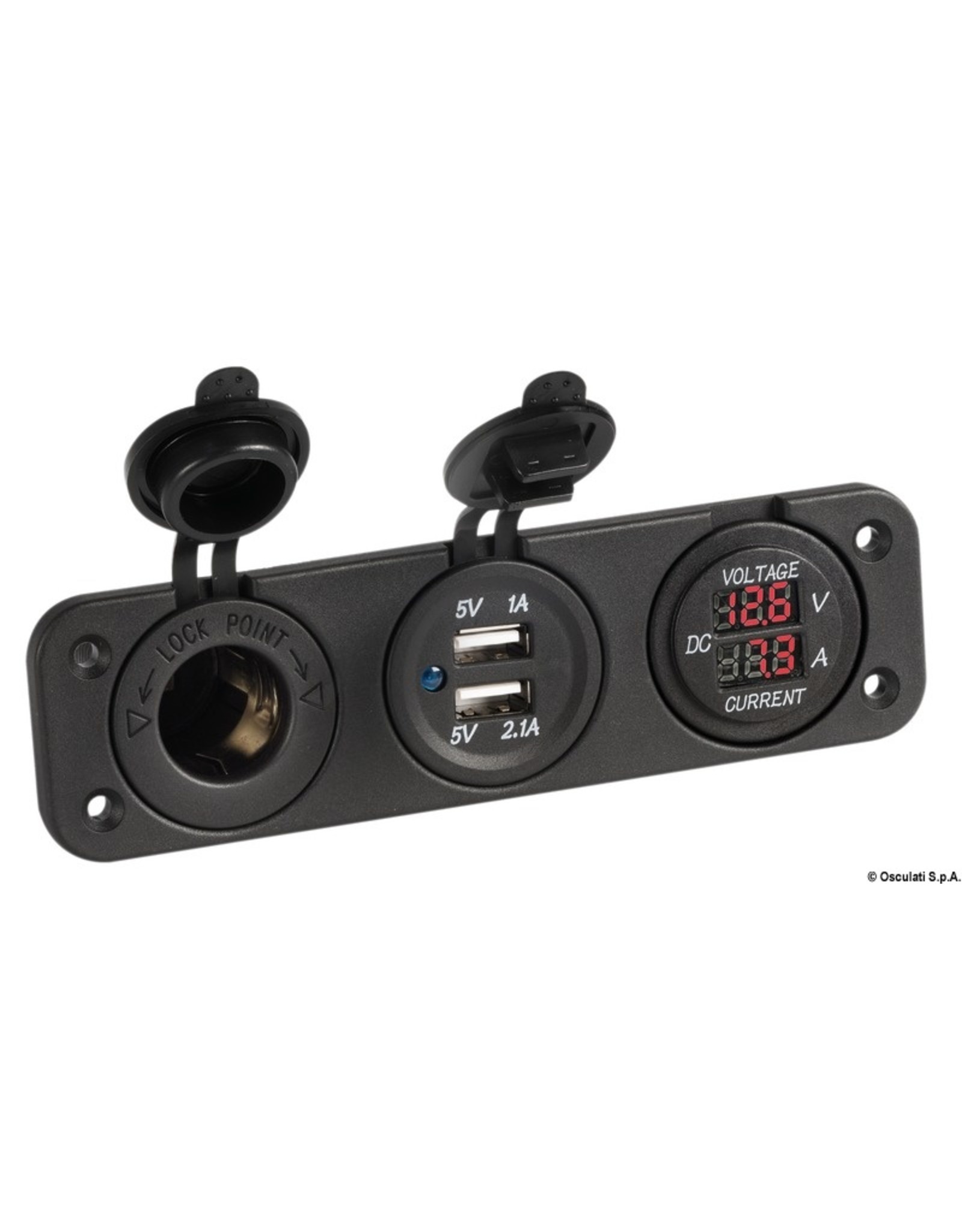 Osculati Digital voltmeter and ammeter, p. outlet 12V, USB