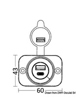 Osculati 12 V dubbele USB (USB-A & USB-C) aansluiting