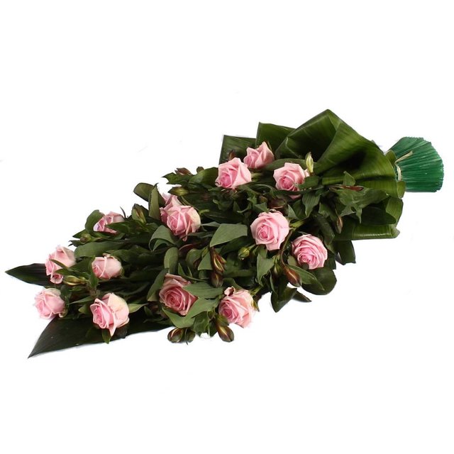 Rouwboeket roze Roos met rode Alstroemeria