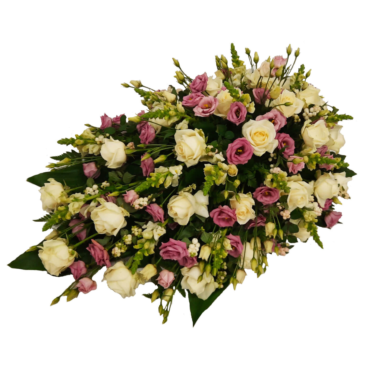 Rouwdruppel witte Rozen roze Lisianthus afbeelding