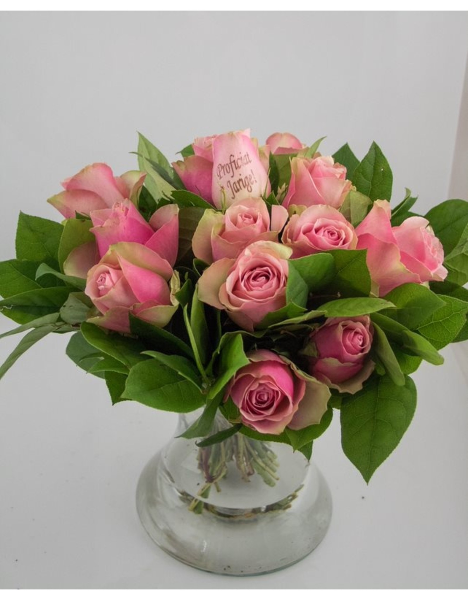 Magic Flowers Boeket 15 rozen - Roze - Proficiat Jarige