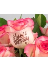 Magic Flowers Boeket 9 rozen - Wit/Roze - Happy Birthday