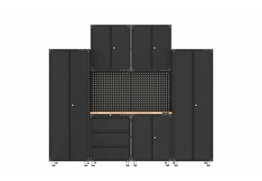 Premium black workshop equipment with workbench and tool cabinets 9 pieces
