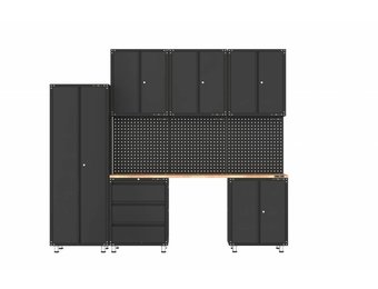 Premium black workshop equipment with workbench and tool cabinets 10 pieces