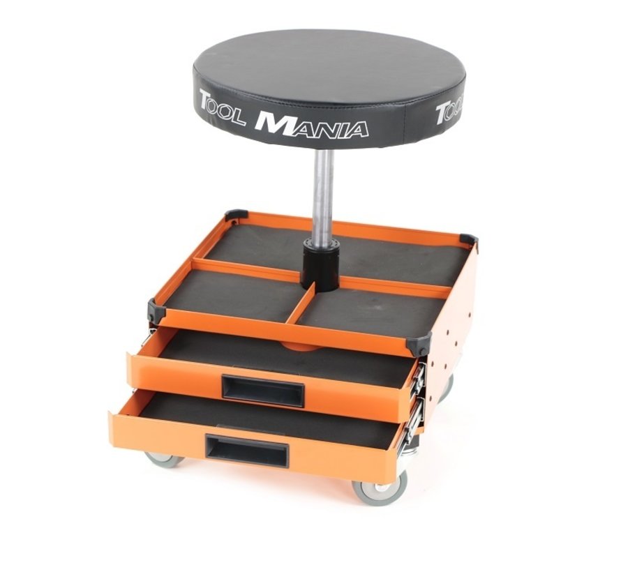 TM Mobile Workshop Stool, Chair, Seat Stool With 3 Tool Drawers