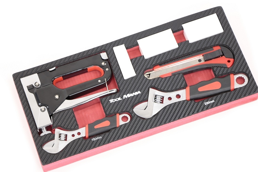 TM 7 Piece Tacker, Stanley knife, pliers set foam carbon look inlay
