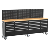 TM 258 cm Profi Gereedschapswagen / Werkbank met Houten Blad - ZWART