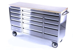 TM 161 cm Profi stainless steel tool trolley / workbench with wooden top