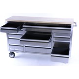 TM 161 cm Profi RVS Gereedschapswagen / Werkbank met Houten Blad