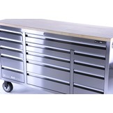 TM 161 cm Profi RVS Gereedschapswagen / Werkbank met Houten Blad