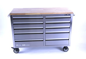TM 136 cm Profi stainless steel tool trolley / workbench with wooden top
