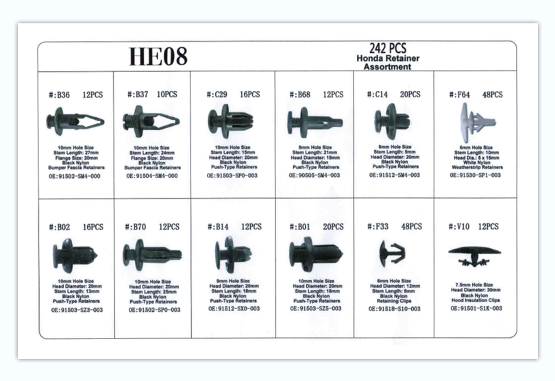 TM 242 Piece Assortment trim clips for HONDA