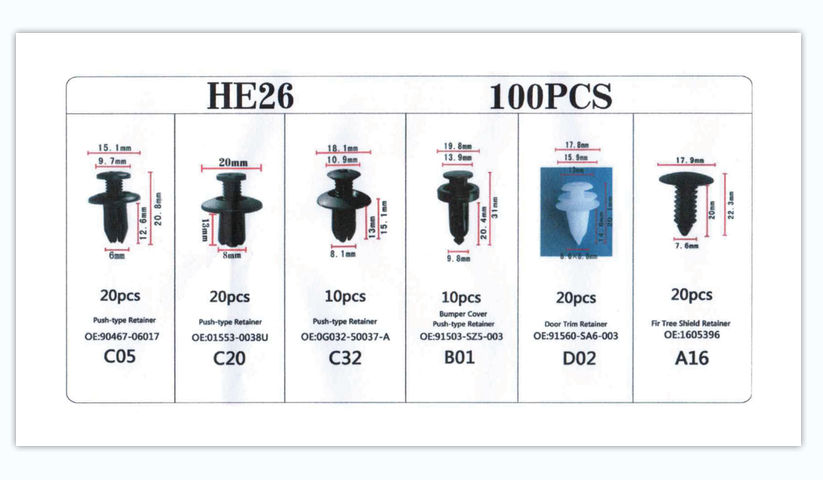 TM 100 Delige Assortiment bekleding Clips  MIX